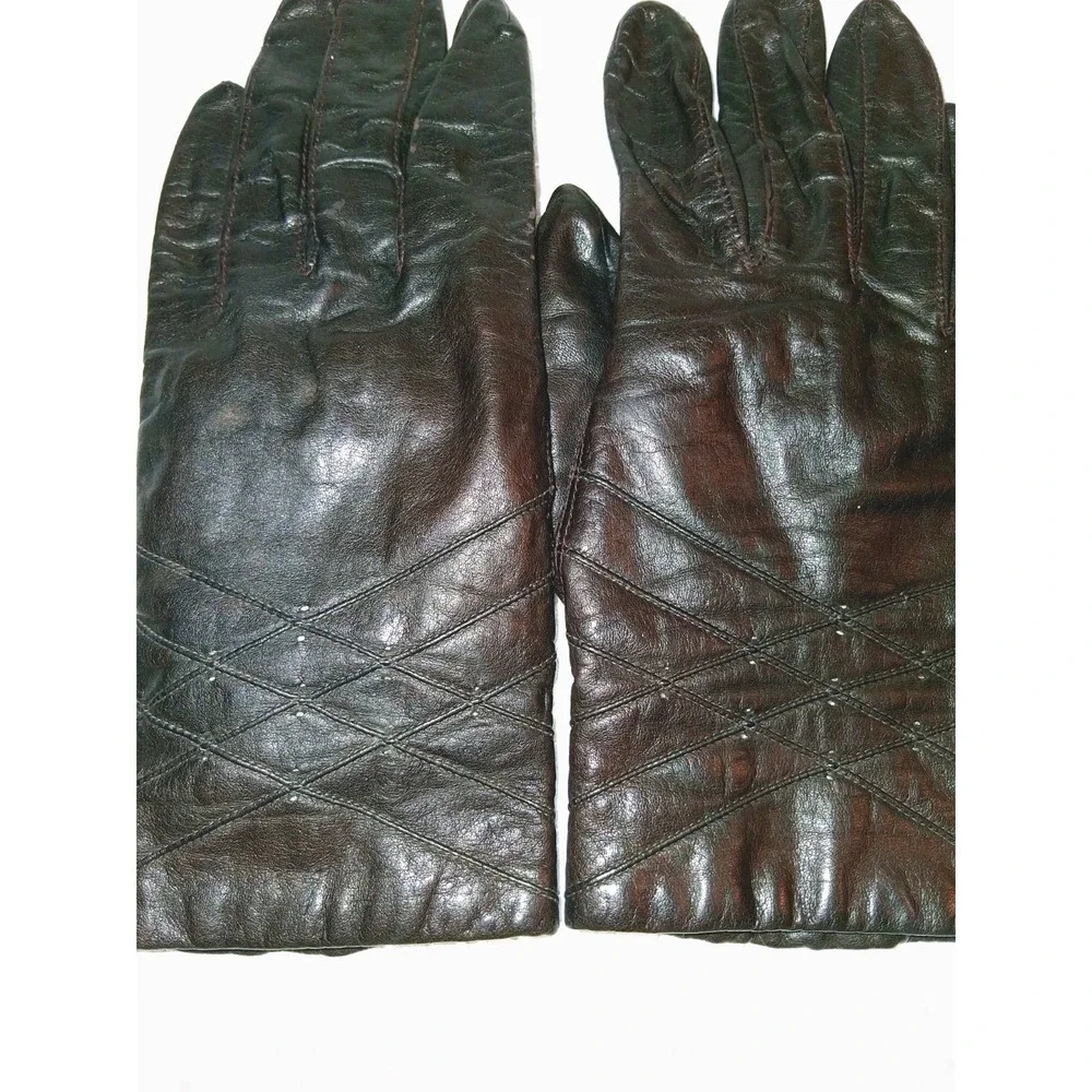 Fownes Women's Gloves Dark Brown Genuine Leather Acrylic Lined  Size 6.5 Vintage